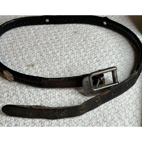 Harley-Davidson Leather Braided Belt Metal Accents Women Distressed Buckle USA - Picture 4 of 14
